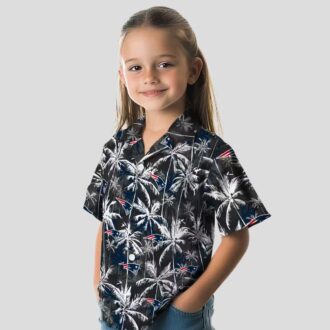 NFL Patriots Hawaiian Shirt - Blue & Black Palm Pattern for Game Day & Vacation