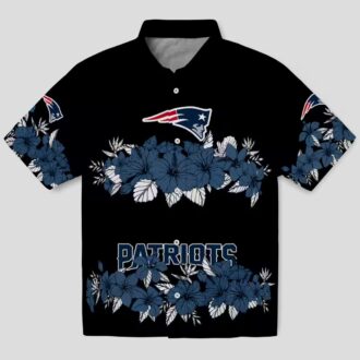 NFL Patriots Tropical Hibiscus Shirt, Blue & Black Hawaiian Football Apparel