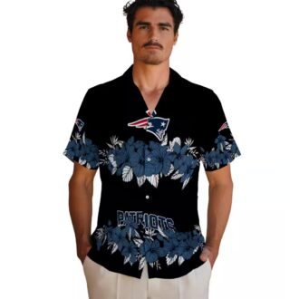 NFL Patriots Tropical Hibiscus Shirt, Blue & Black Hawaiian Football Apparel