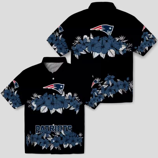 NFL Patriots Tropical Hibiscus Shirt, Blue & Black Hawaiian Football Apparel