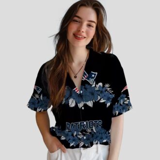 NFL Patriots Tropical Hibiscus Shirt, Blue & Black Hawaiian Football Apparel