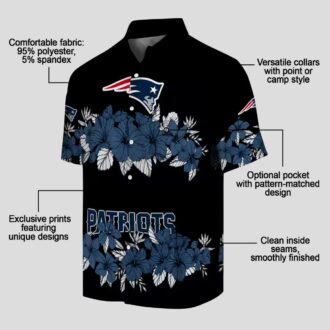 NFL Patriots Tropical Hibiscus Shirt, Blue & Black Hawaiian Football Apparel