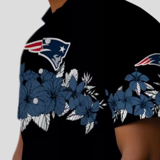 NFL Patriots Tropical Hibiscus Shirt, Blue & Black Hawaiian Football Apparel