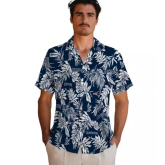Patriots Blue White Hawaiian Shirt, Tropical Leaf NFL Game Day Outfit