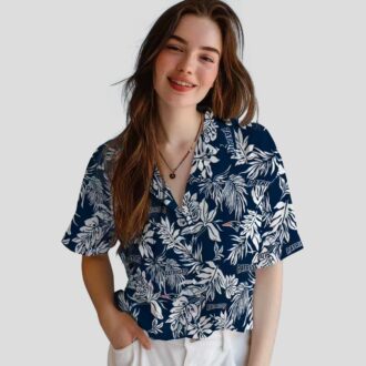 Patriots Blue White Hawaiian Shirt, Tropical Leaf NFL Game Day Outfit