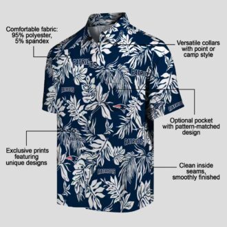 Patriots Blue White Hawaiian Shirt, Tropical Leaf NFL Game Day Outfit