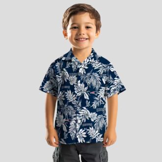 Patriots Blue White Hawaiian Shirt, Tropical Leaf NFL Game Day Outfit