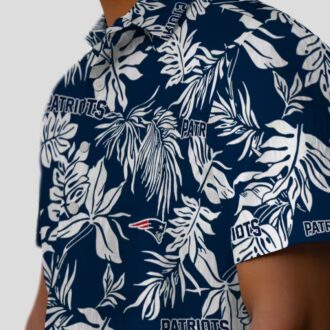 Patriots Blue White Hawaiian Shirt, Tropical Leaf NFL Game Day Outfit