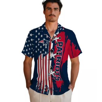 Patriots Stitched Flag Luau Aloha Shirt, Floral Hawaiian NFL Game Day Apparel