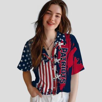 Patriots Stitched Flag Luau Aloha Shirt, Floral Hawaiian NFL Game Day Apparel