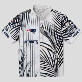 Tropical New England Patriots Hawaiian Shirt - Black & Blue Palm Stripes Print