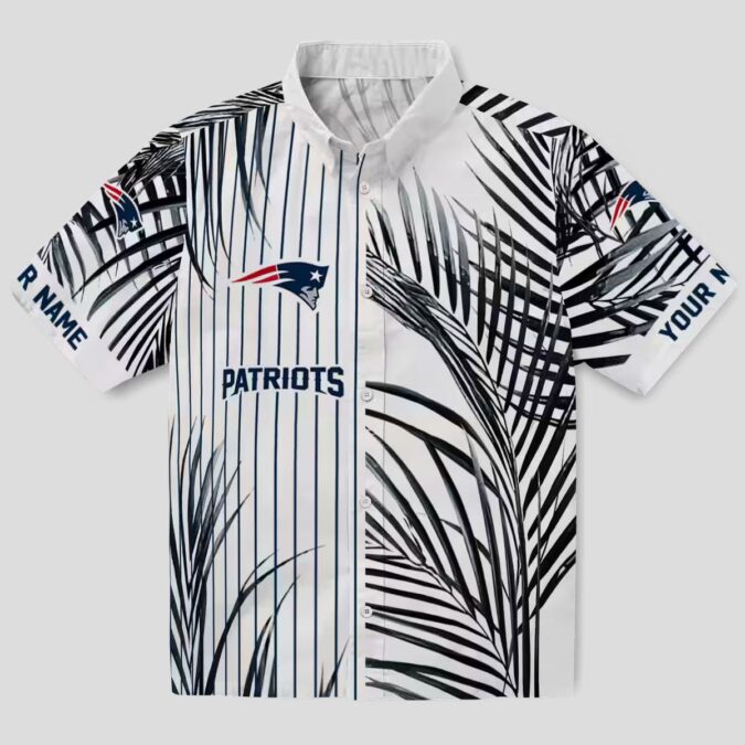 Tropical New England Patriots Hawaiian Shirt - Black & Blue Palm Stripes Print