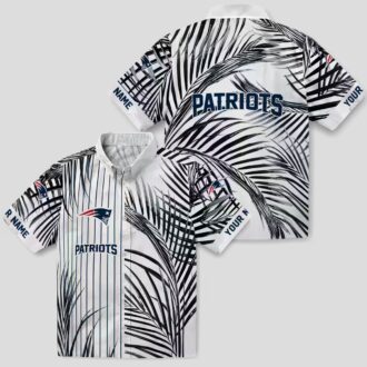 Tropical New England Patriots Hawaiian Shirt - Black & Blue Palm Stripes Print