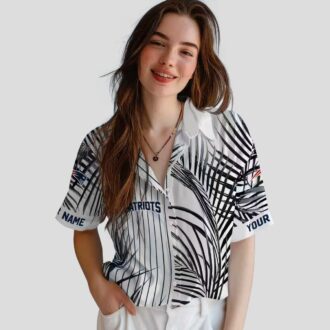 Tropical New England Patriots Hawaiian Shirt - Black & Blue Palm Stripes Print