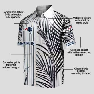 Tropical New England Patriots Hawaiian Shirt - Black & Blue Palm Stripes Print