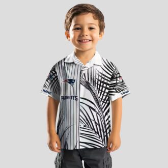 Tropical New England Patriots Hawaiian Shirt - Black & Blue Palm Stripes Print
