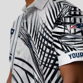 Tropical New England Patriots Hawaiian Shirt - Black & Blue Palm Stripes Print
