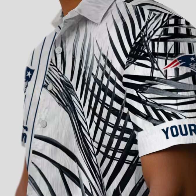 Tropical New England Patriots Hawaiian Shirt - Black & Blue Palm Stripes Print