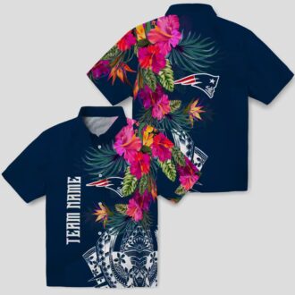 Women's New England Patriots Floral Hawaiian Shirt, Polynesian Blue Aloha Shirt
