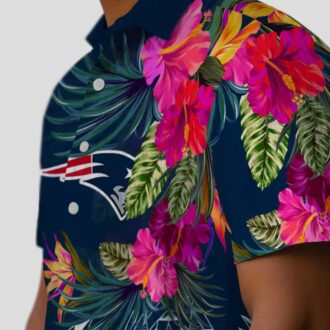 Women's New England Patriots Floral Hawaiian Shirt, Polynesian Blue Aloha Shirt