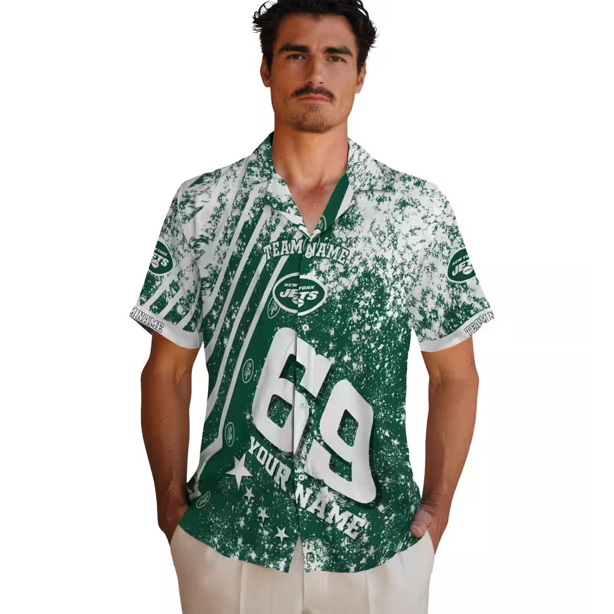 Custom New York Jets Star Stripes Green Hawaiian Shirt, NFL Summer Fan Gifts