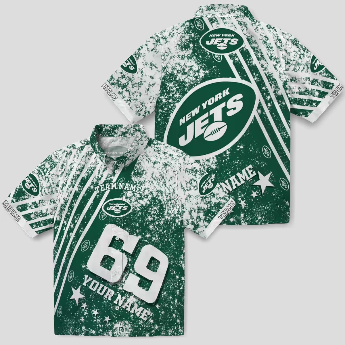 Custom New York Jets Star Stripes Green Hawaiian Shirt, NFL Summer Fan Gifts