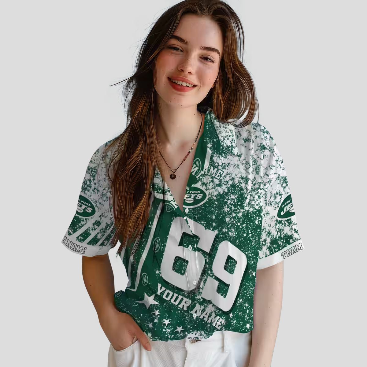 Custom New York Jets Star Stripes Green Hawaiian Shirt, NFL Summer Fan Gifts