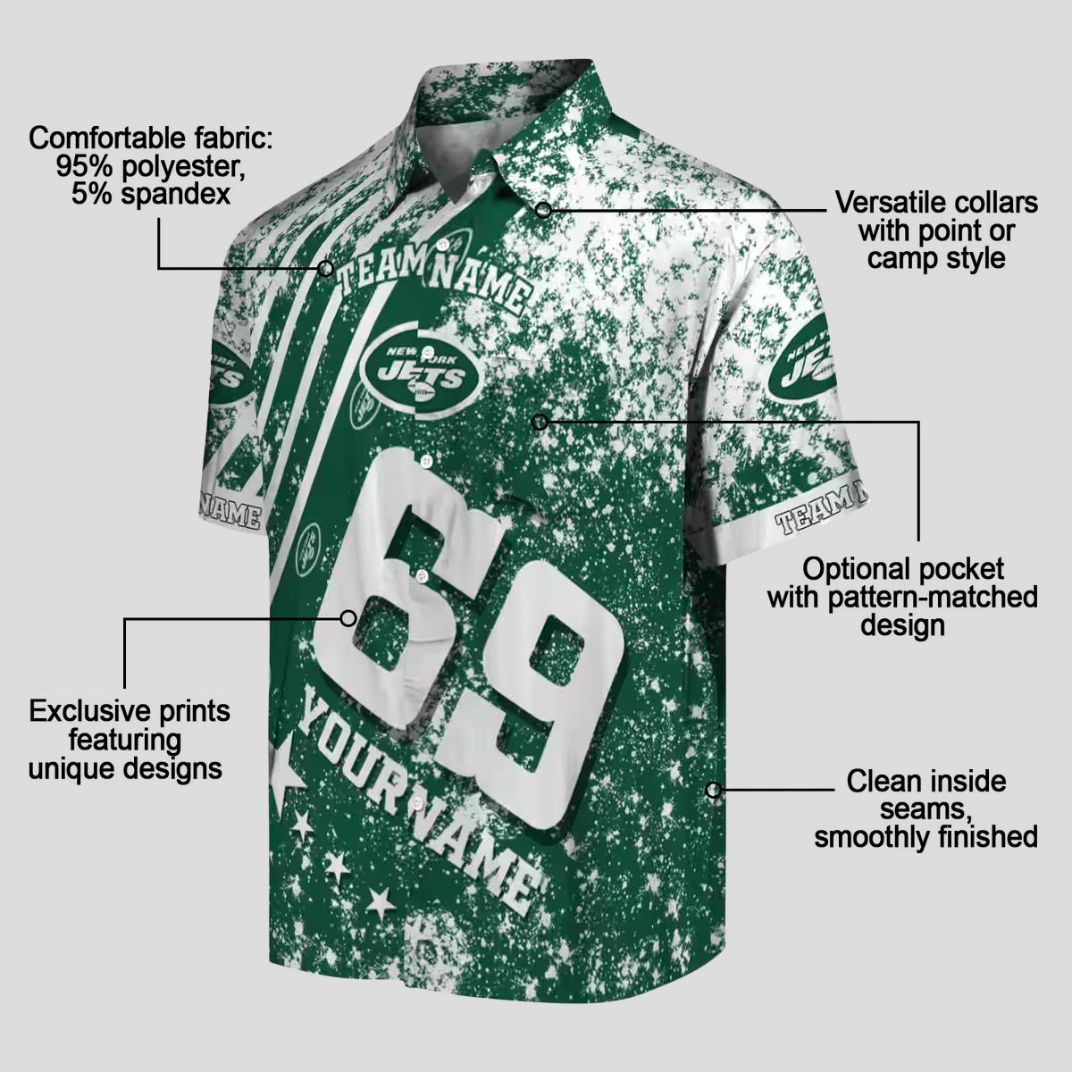 Custom New York Jets Star Stripes Green Hawaiian Shirt, NFL Summer Fan Gifts
