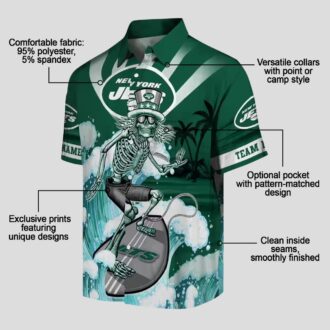 Custom New York Jets Surfing Skeleton Hawaiian Shirt, Green Blue NFL Fan Gift