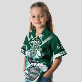 Custom New York Jets Surfing Skeleton Hawaiian Shirt, Green Blue NFL Fan Gift