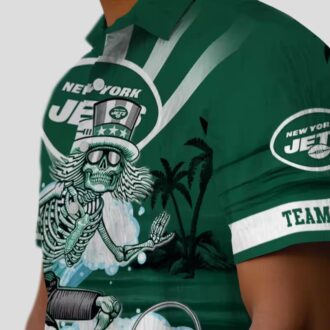 Custom New York Jets Surfing Skeleton Hawaiian Shirt, Green Blue NFL Fan Gift