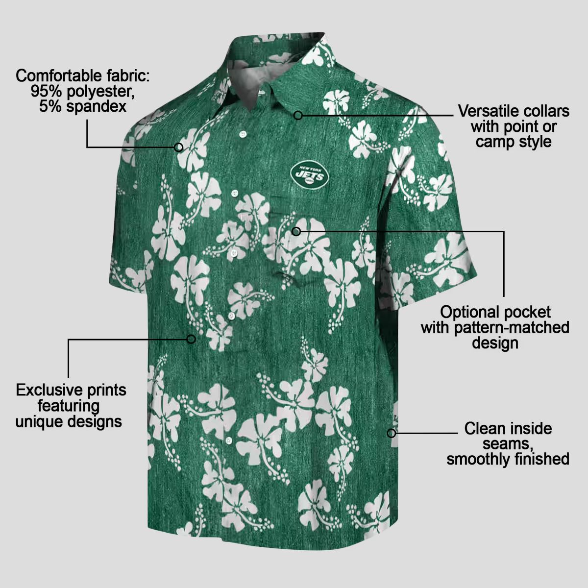 Green New York Jets Floral Clusters Hawaiian Shirt, Beach Vacation NFL Fans Gifts