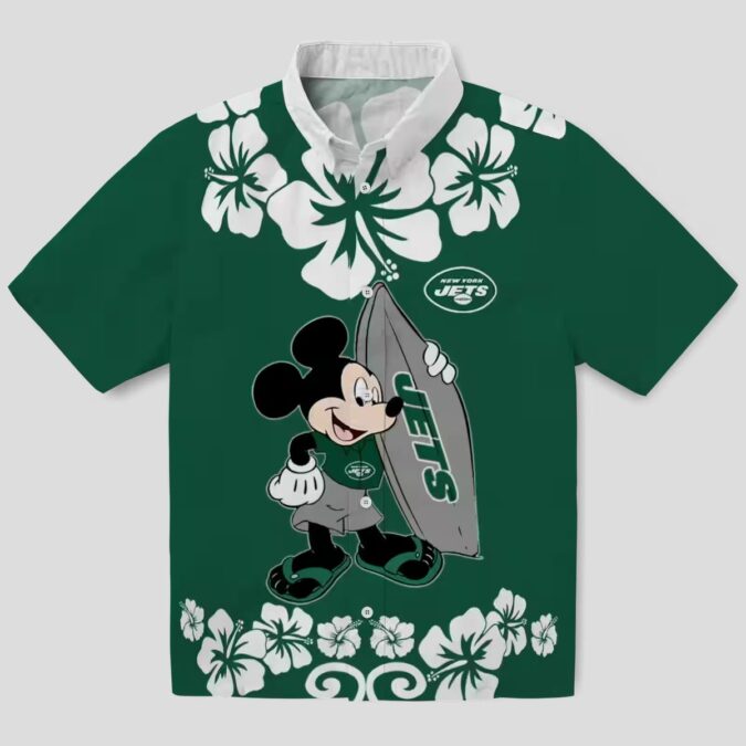 Green New York Jets Surfing Mickey Hawaiian Shirt, Summer NFL Fan Outfit