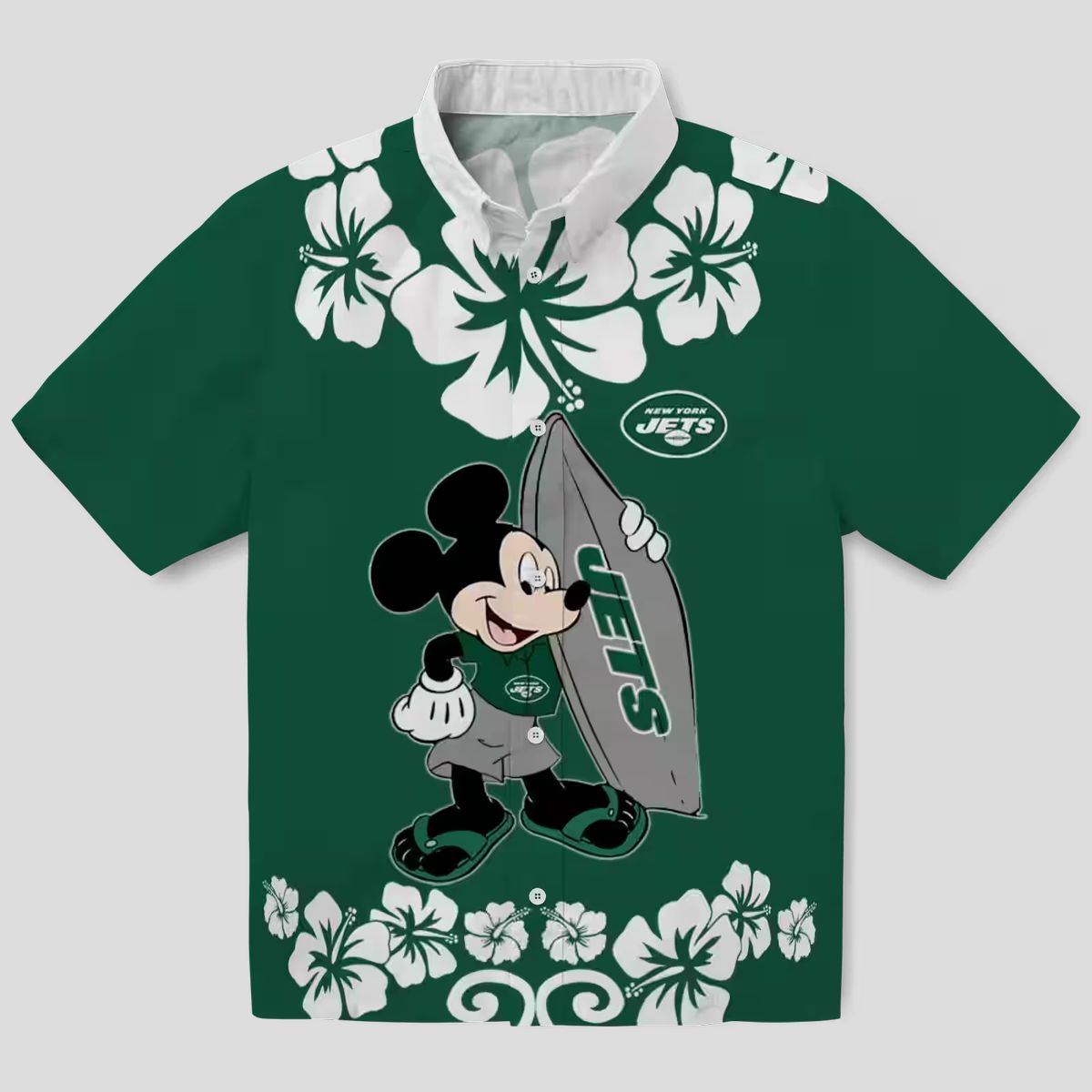 Green New York Jets Surfing Mickey Hawaiian Shirt, Summer NFL Fan Outfit