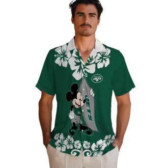 Green New York Jets Surfing Mickey Hawaiian Shirt, Summer NFL Fan Outfit