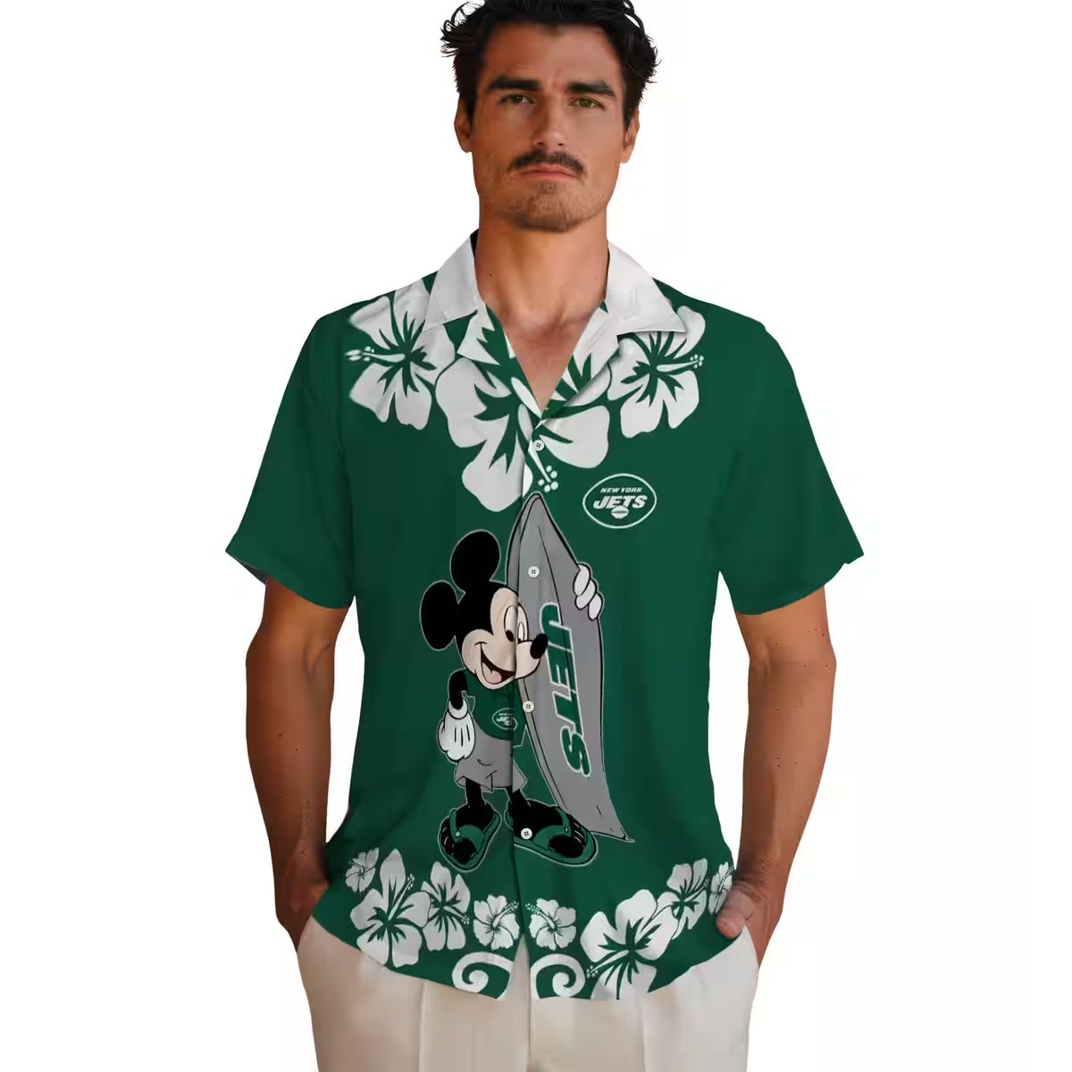 Green New York Jets Surfing Mickey Hawaiian Shirt, Summer NFL Fan Outfit