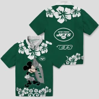 Green New York Jets Surfing Mickey Hawaiian Shirt, Summer NFL Fan Outfit