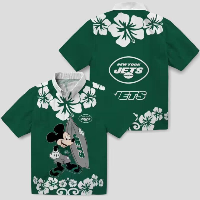 Green New York Jets Surfing Mickey Hawaiian Shirt, Summer NFL Fan Outfit