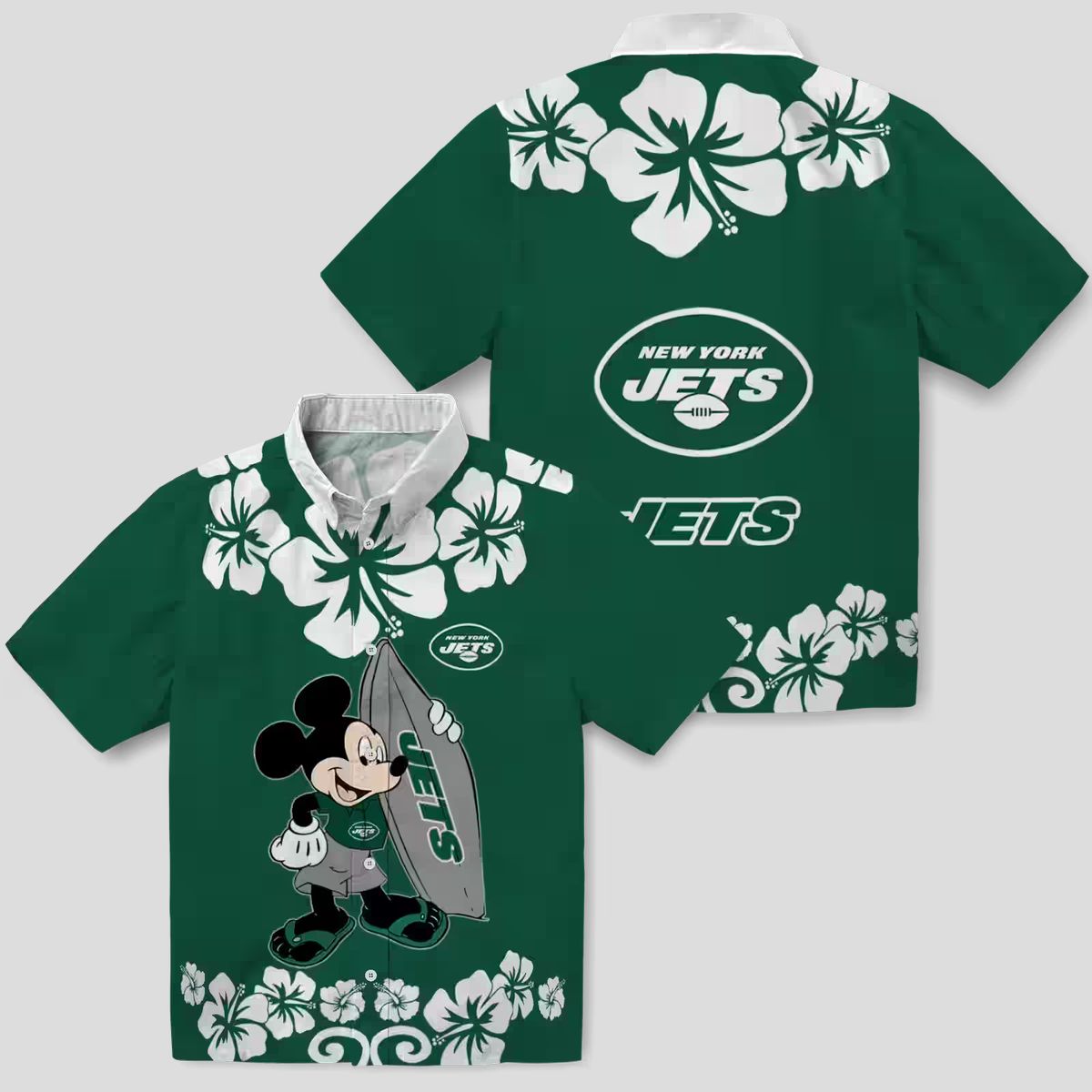 Green New York Jets Surfing Mickey Hawaiian Shirt, Summer NFL Fan Outfit