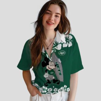 Green New York Jets Surfing Mickey Hawaiian Shirt, Summer NFL Fan Outfit