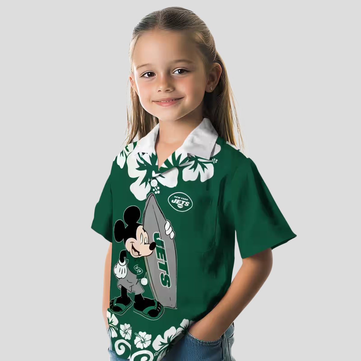 Green New York Jets Surfing Mickey Hawaiian Shirt, Summer NFL Fan Outfit