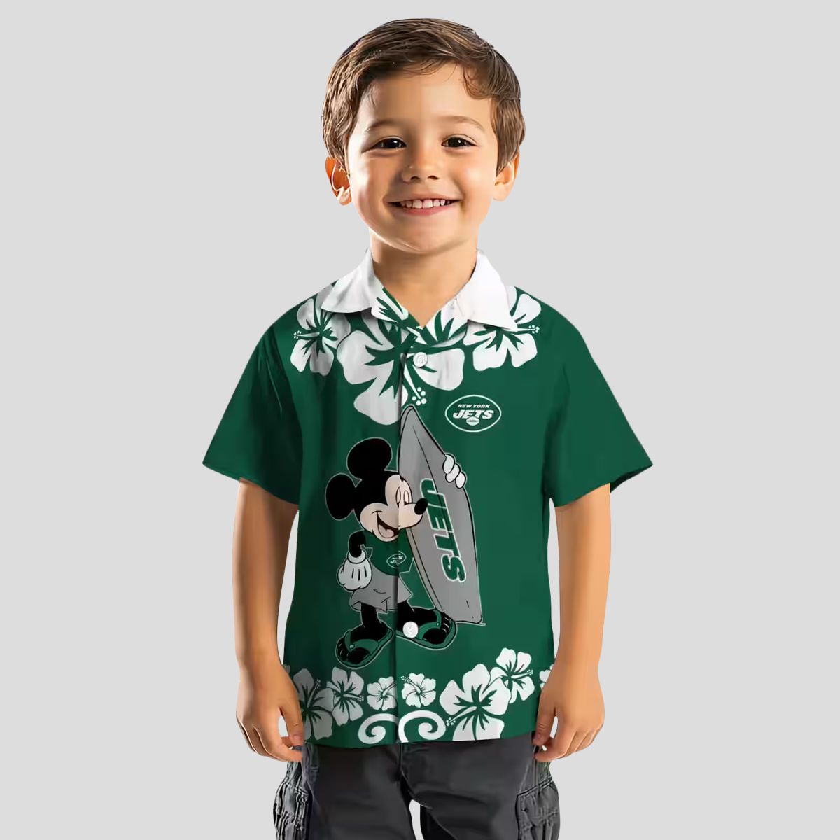 Green New York Jets Surfing Mickey Hawaiian Shirt, Summer NFL Fan Outfit