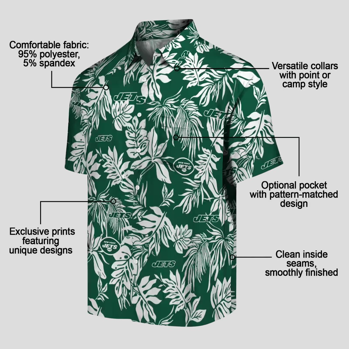 Limited Edition New York Jets Hawaiian Shirt, Tropical Palm Leaf NFL Apparel