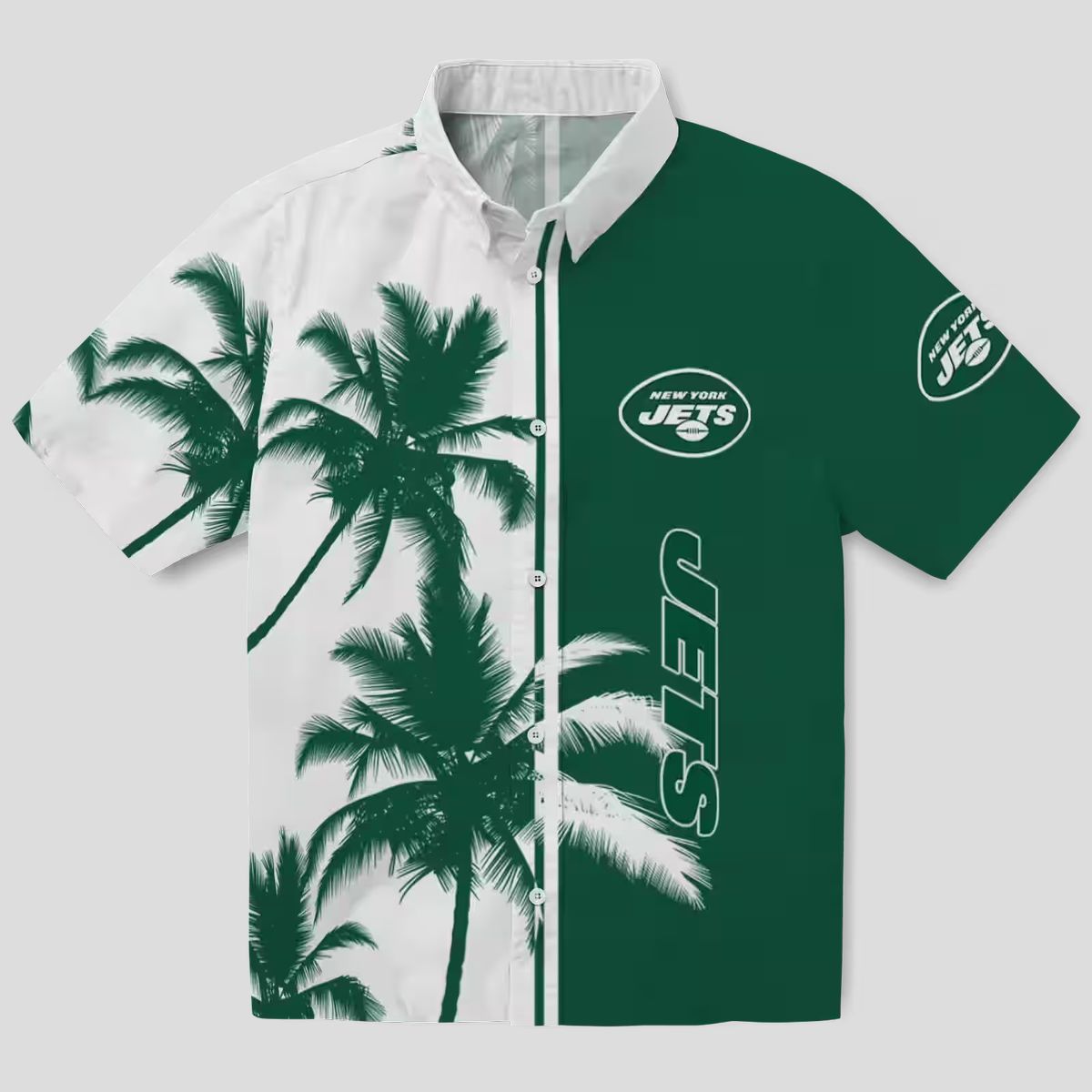 New York Jets Aloha Green White Shirt - Palm Tree Summer Hawaiian Style