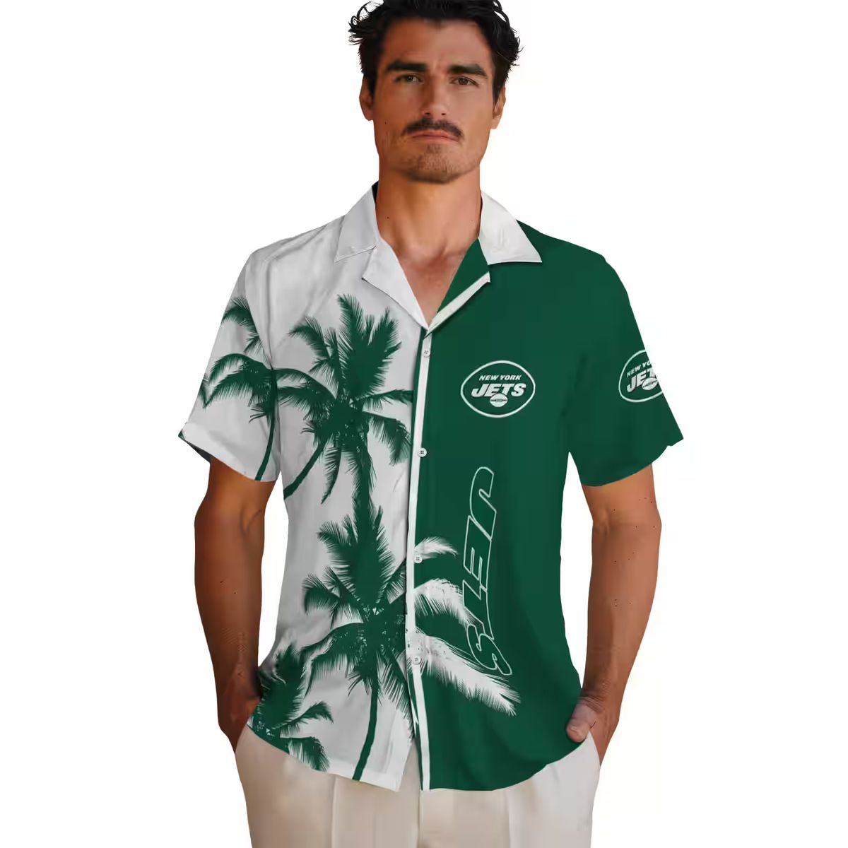 New York Jets Aloha Green White Shirt - Palm Tree Summer Hawaiian Style