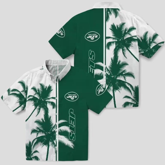 New York Jets Aloha Green White Shirt - Palm Tree Summer Hawaiian Style