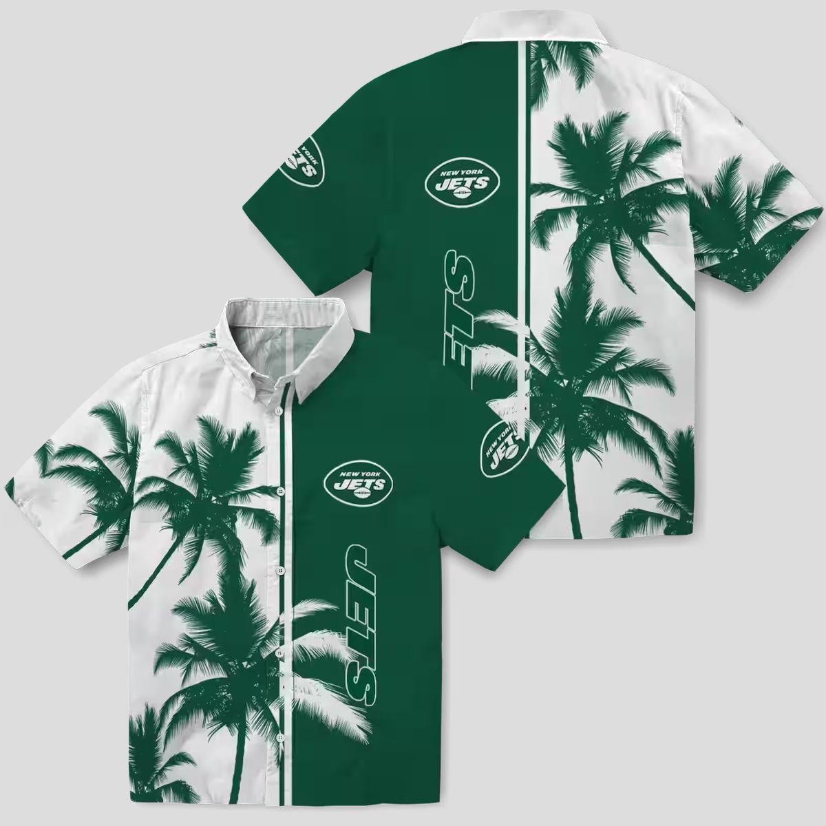 New York Jets Aloha Green White Shirt - Palm Tree Summer Hawaiian Style