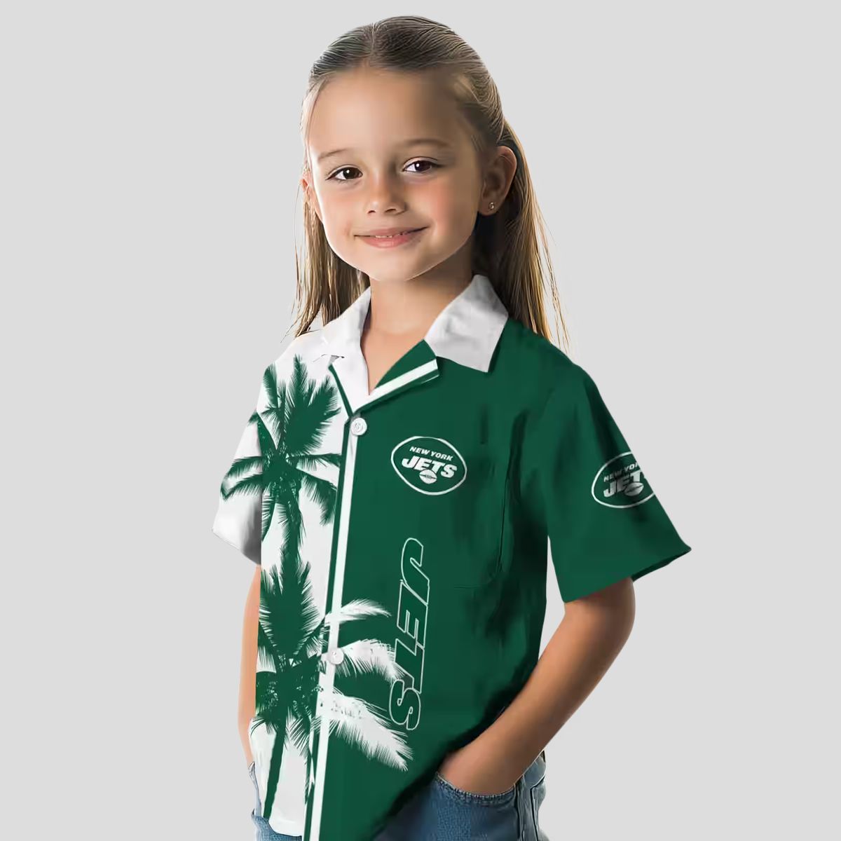New York Jets Aloha Green White Shirt - Palm Tree Summer Hawaiian Style