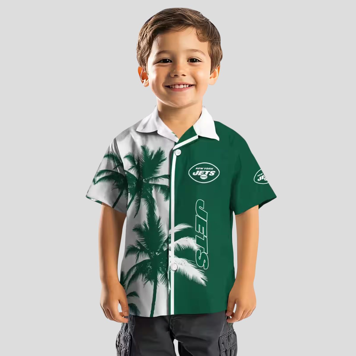 New York Jets Aloha Green White Shirt - Palm Tree Summer Hawaiian Style