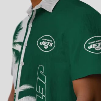 New York Jets Aloha Green White Shirt - Palm Tree Summer Hawaiian Style